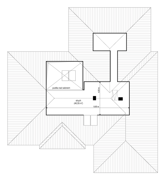 Rzut strychu POW. 45,7 m²