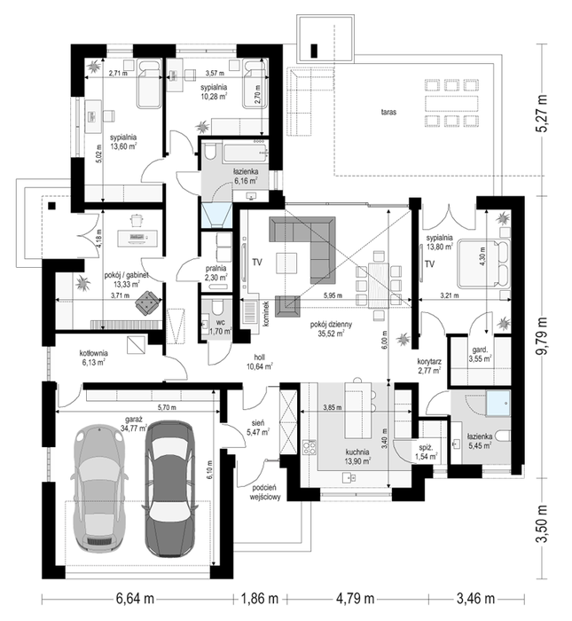 Rzut parteru lustro POW. 180,9 m²