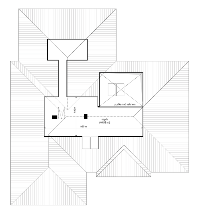 Rzut strychu lustro POW. 45,7 m²