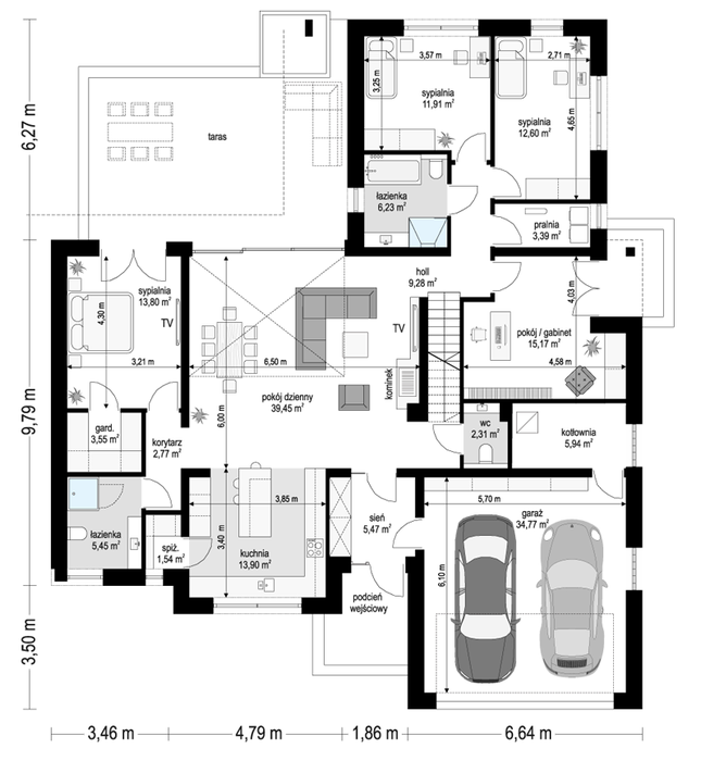 Rzut parteru POW. 187,5 m²