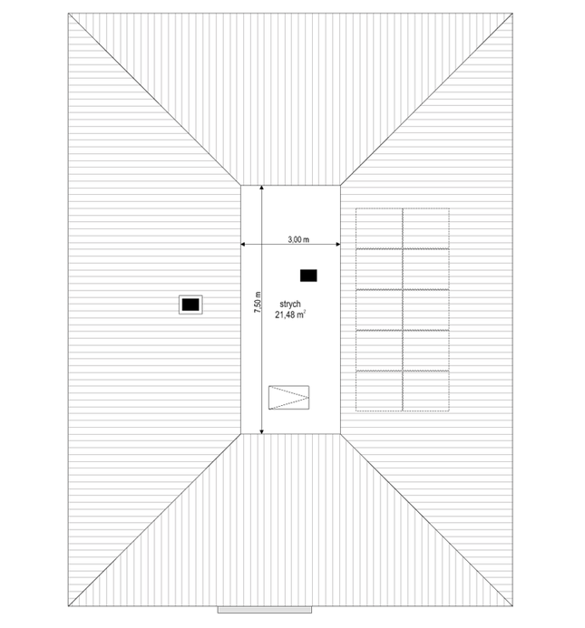 Rzut strychu POW. 21,5 m²