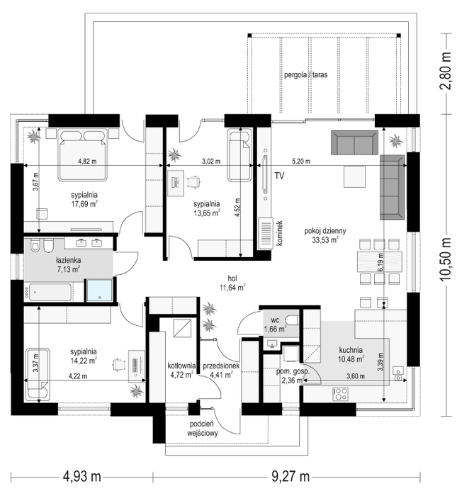Rzut parteru POW. 121,5 m²