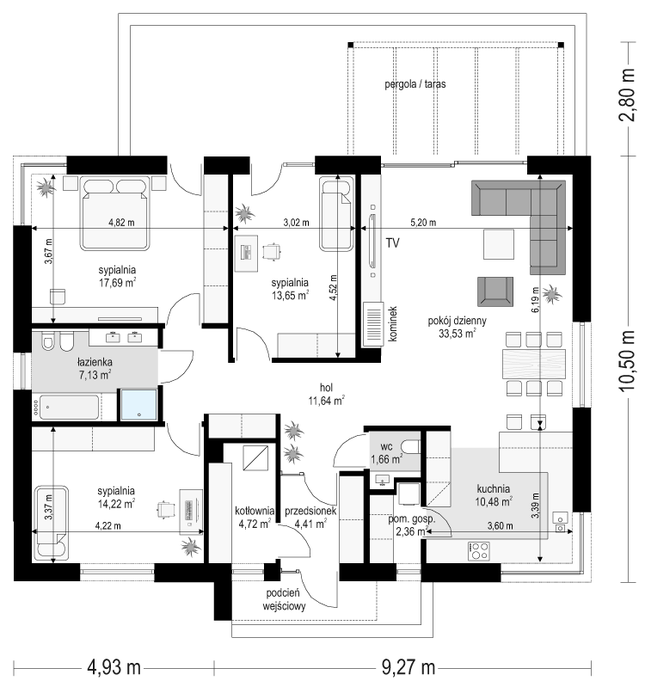 Rzut parteru POW. 121,5 m²