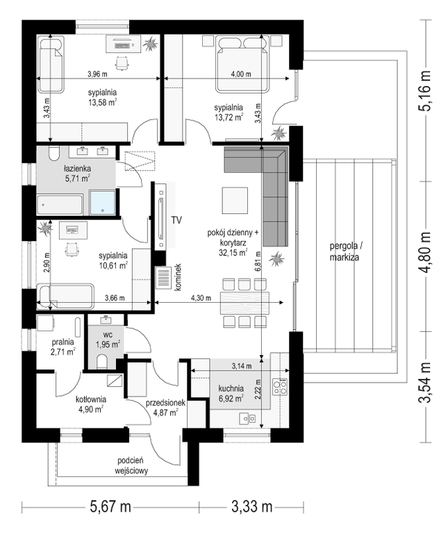 Rzut parteru POW. 97,1 m²