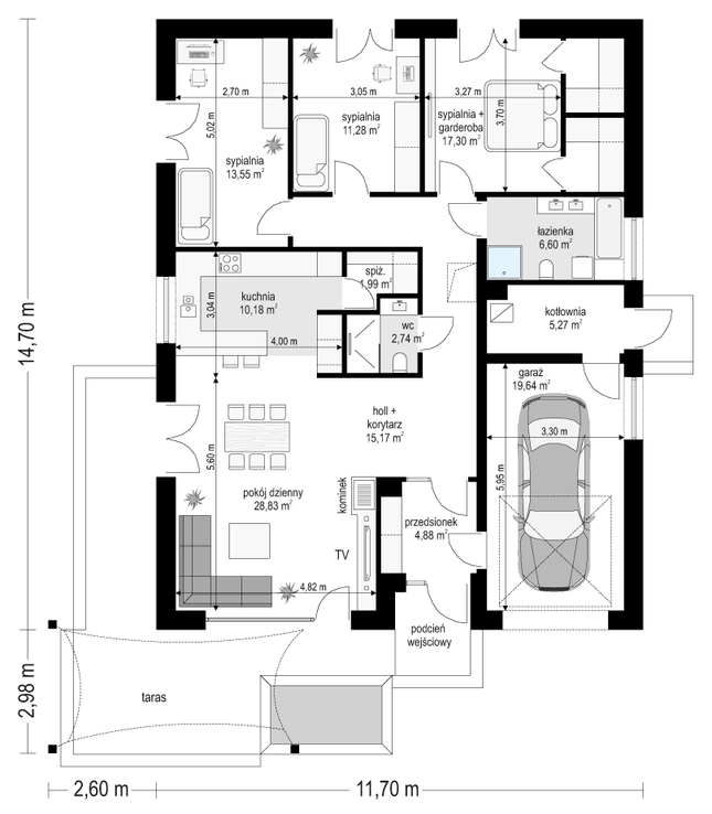 Rzut parteru POW. 137,4 m²