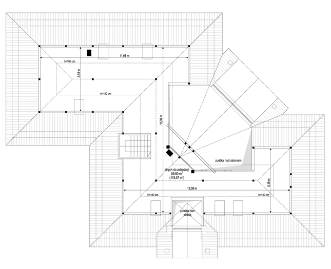 Rzut poddasza: do indywidualnej adaptacji POW. 108,6 m²