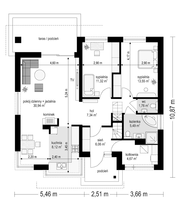 Rzut parteru lustro POW. 89,3 m²