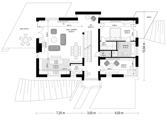 Rzut parteru POW. 133,5 m²