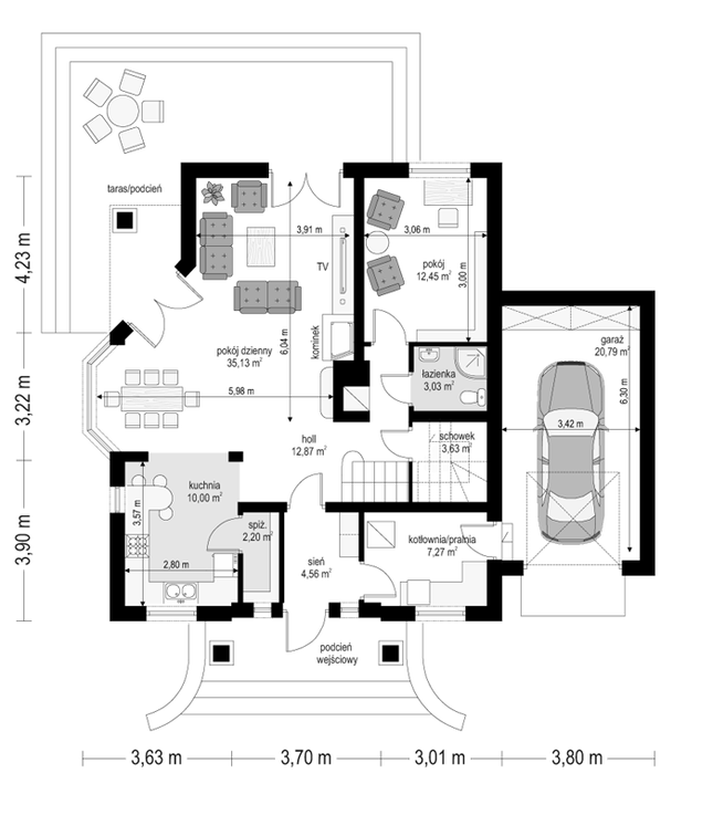 Rzut parteru POW. 111,9 m²
