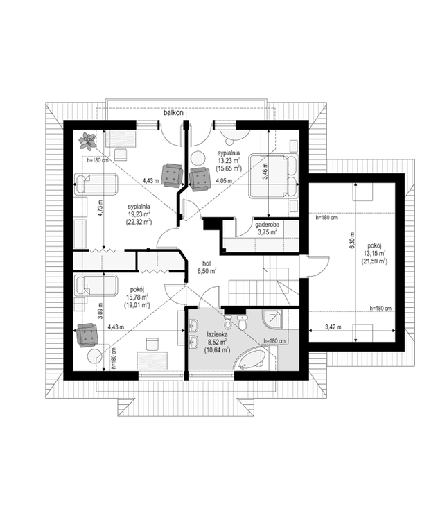Rzut poddasza POW. 99,5 m²