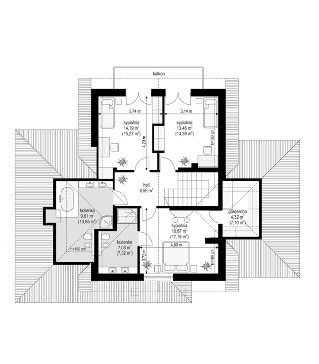 Rzut poddasza POW. 81,7 m²