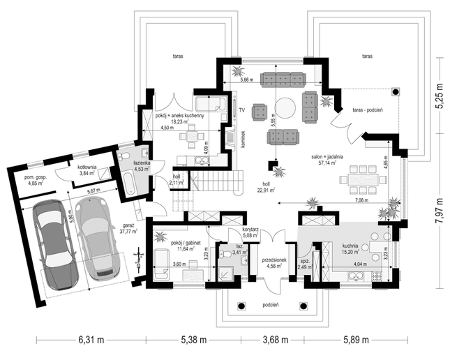 Rzut parteru POW. 193,8 m²
