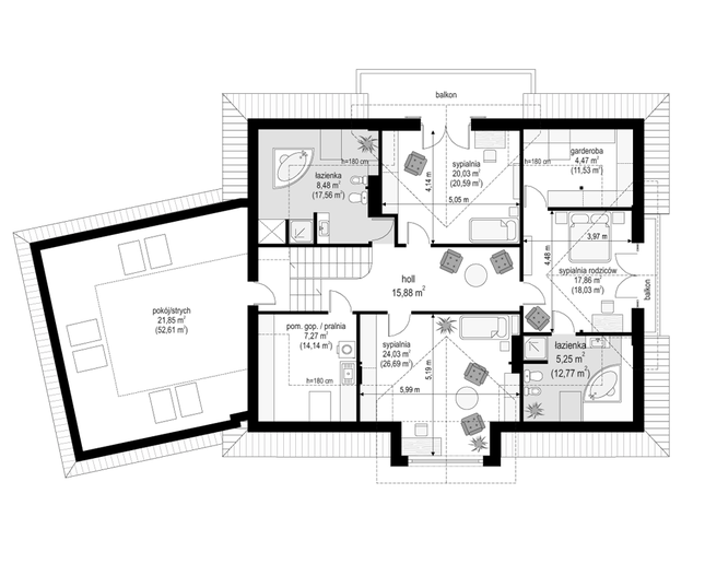 Rzut poddasza POW. 189,8 m²