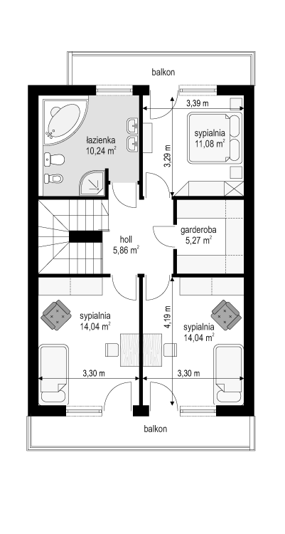 Rzut piętra POW. 60,5 m²