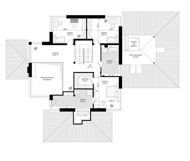 Rzut piętra POW. 134,8 m²