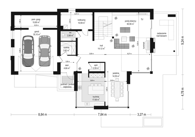 Rzut parteru POW. 177,5 m²