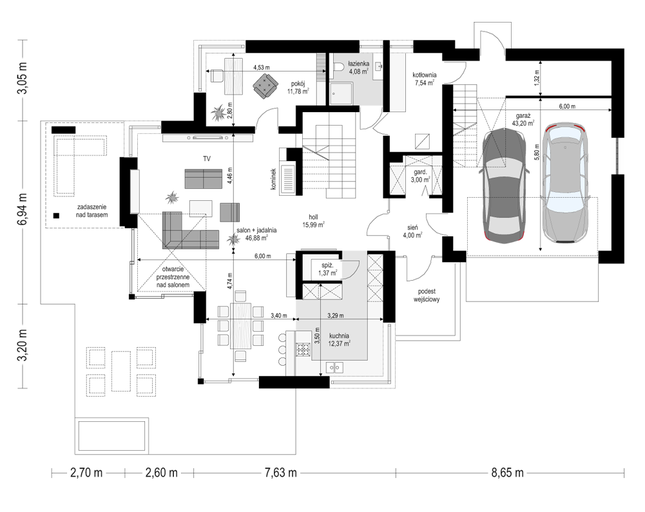 Rzut parteru POW. 150,2 m²