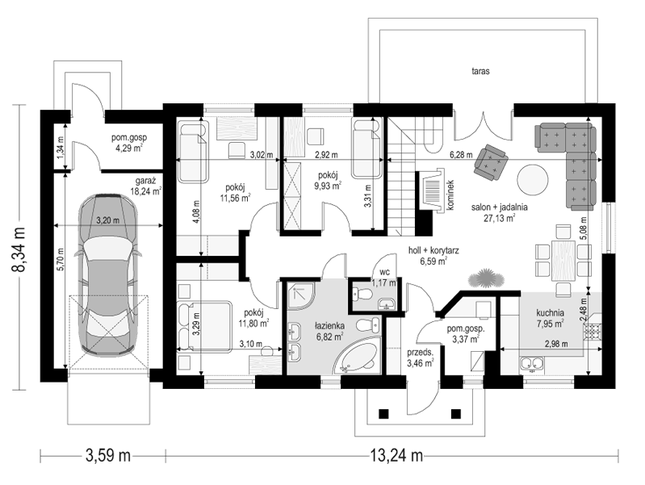 Rzut parteru POW. 112,3 m²