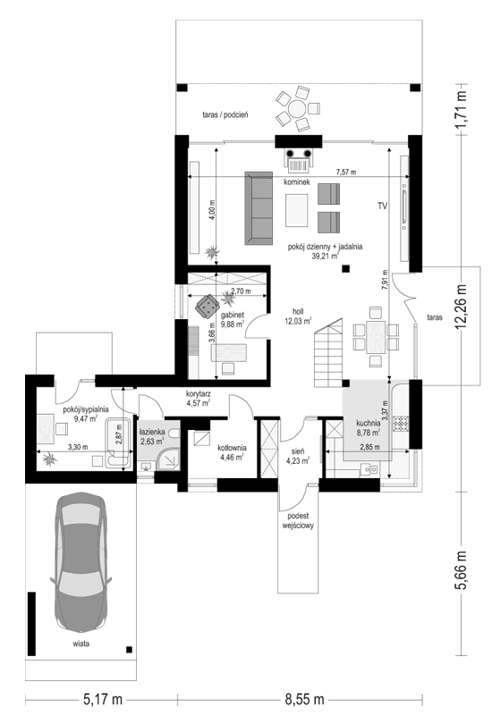 Rzut parteru POW. 95,3 m²