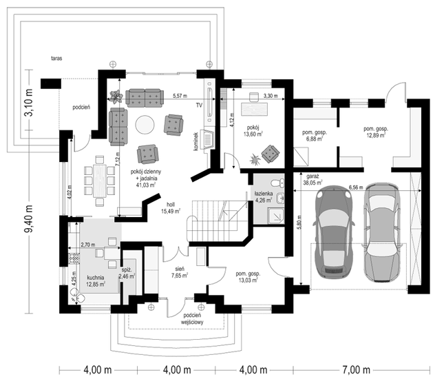 Rzut parteru lustro POW. 168,2 m²