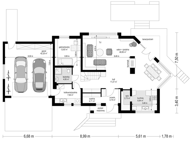 Rzut parteru POW. 154,8 m²