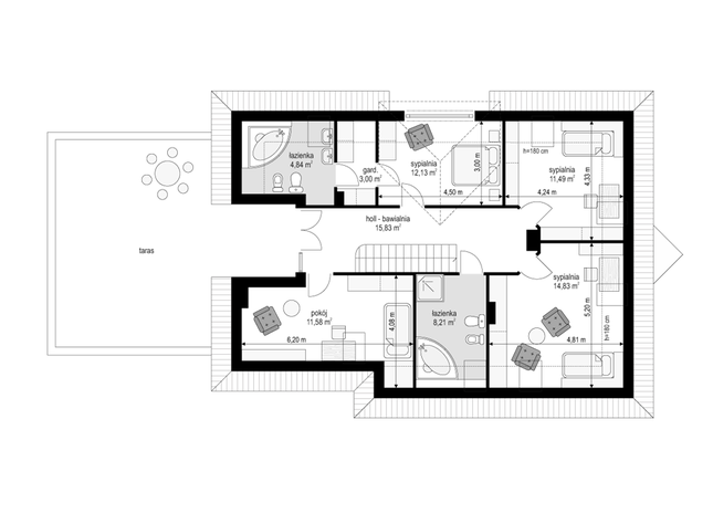 Rzut poddasza POW. 81,9 m²