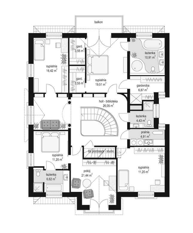 Rzut piętra POW. 146,7 m²