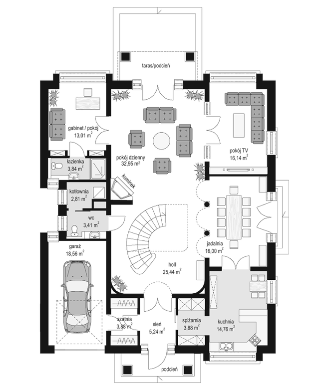 Rzut parteru lustro POW. 159,9 m²