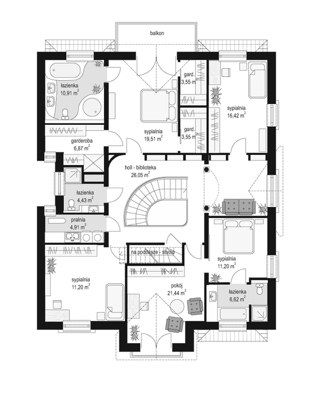 Rzut piętra lustro POW. 146,7 m²