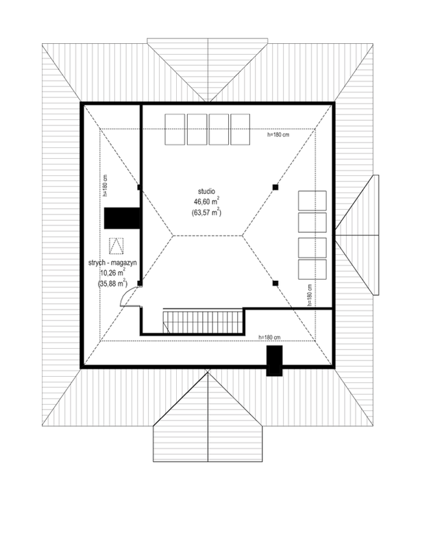 Rzut strychu lustro POW. 0,0 m²