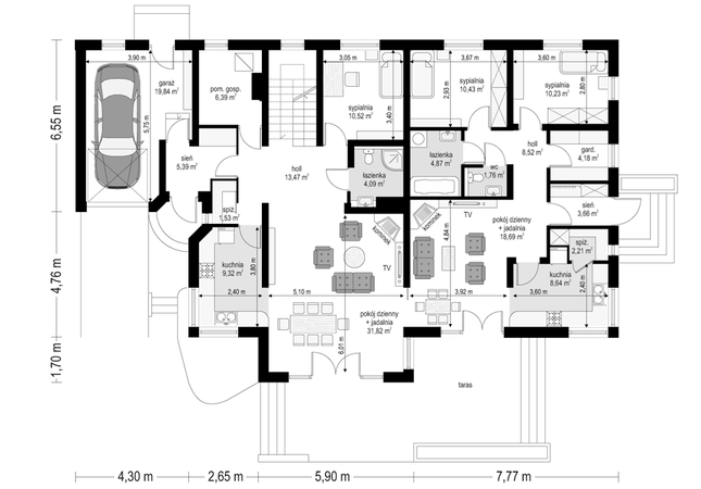 Rzut parteru POW. 175,6 m²