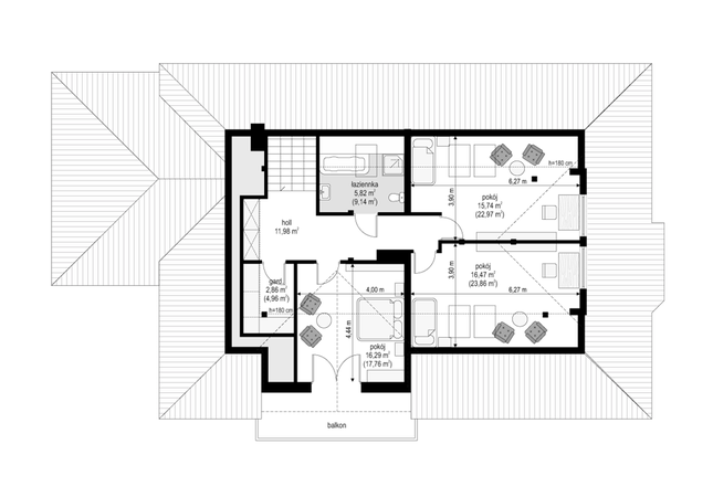 Rzut poddasza POW. 90,7 m²