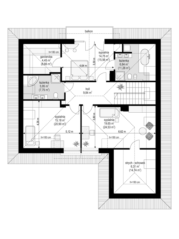 Rzut poddasza POW. 113,5 m²