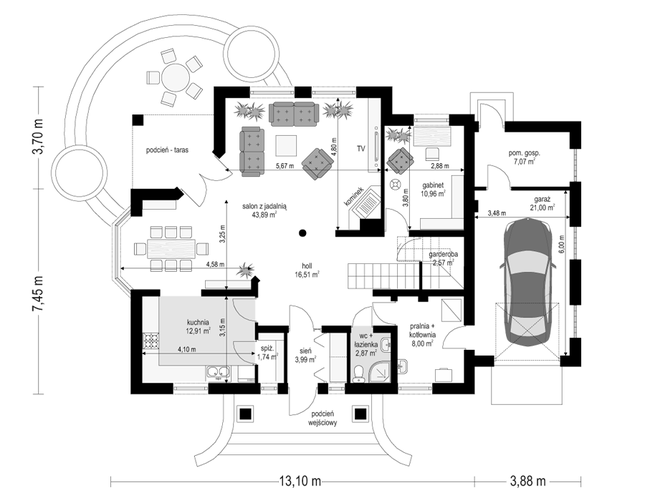 Rzut parteru POW. 131,5 m²