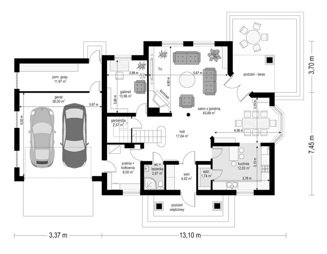 Rzut parteru POW. 151,7 m²