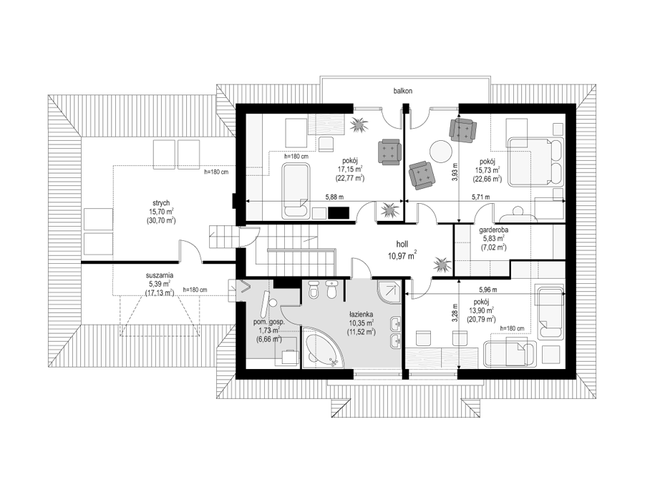 Rzut poddasza POW. 150,2 m²