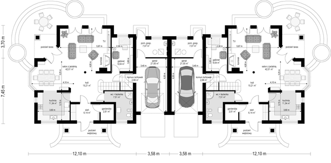 Rzut parteru POW. 124,8 m²