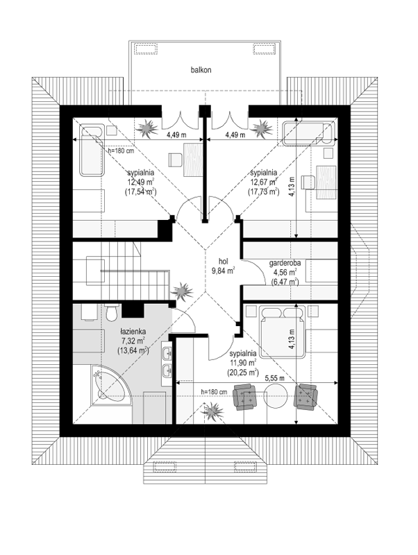 Rzut poddasza POW. 85,5 m²
