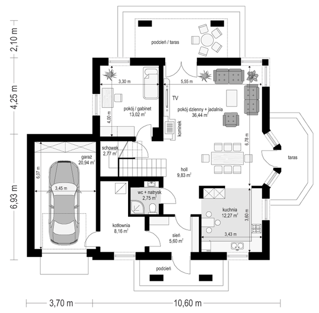 Rzut parteru POW. 111,8 m²