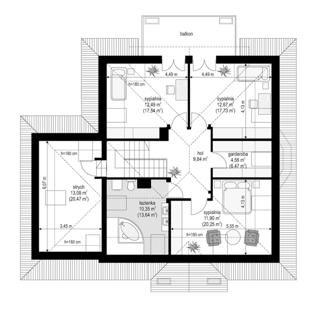 Rzut poddasza POW. 105,9 m²