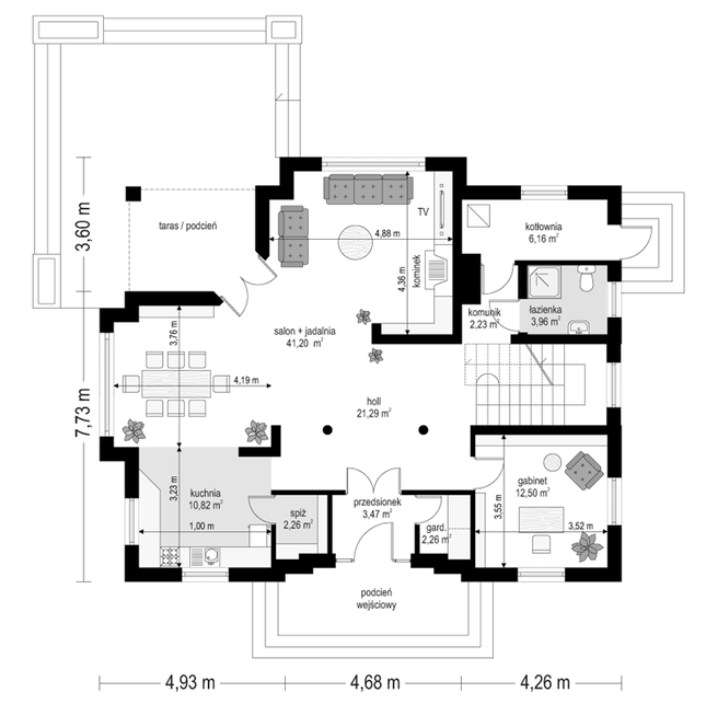 Rzut parteru POW. 106,1 m²