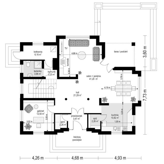 Rzut parteru lustro POW. 106,1 m²