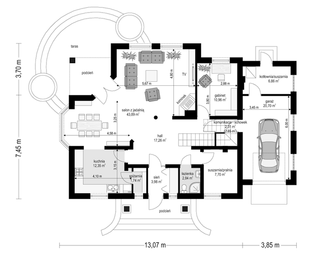 Rzut parteru POW. 131,1 m²