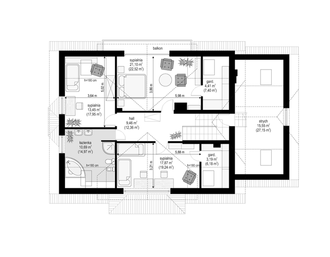 Rzut poddasza POW. 127,8 m²