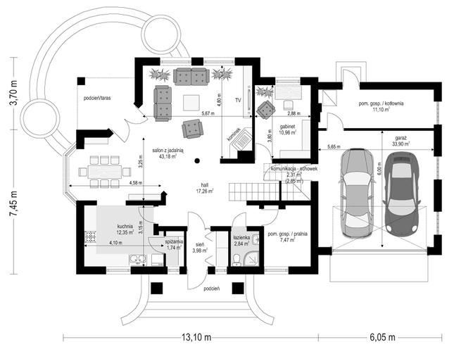 Rzut parteru POW. 147,6 m²