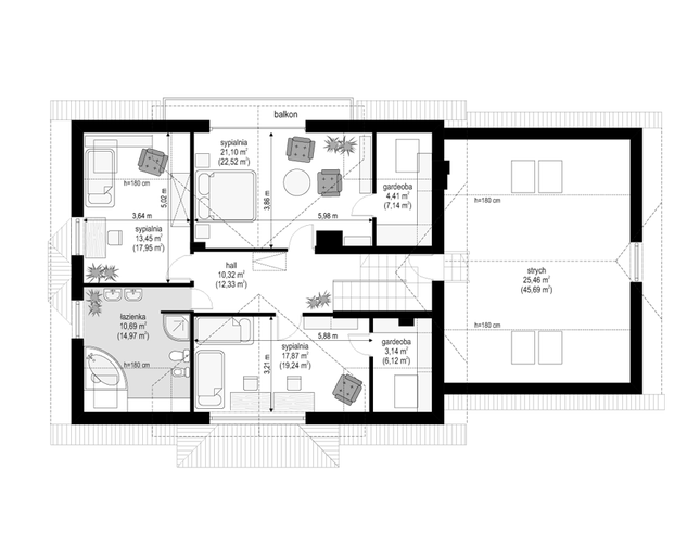 Rzut poddasza POW. 146,0 m²