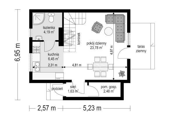 Rzut parteru POW. 38,5 m²