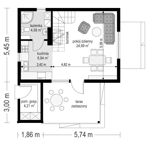Rzut parteru POW. 40,3 m²