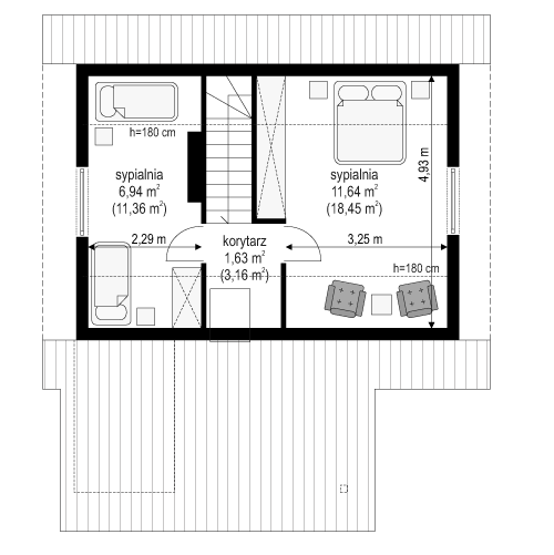 Rzut poddasza POW. 33,0 m²