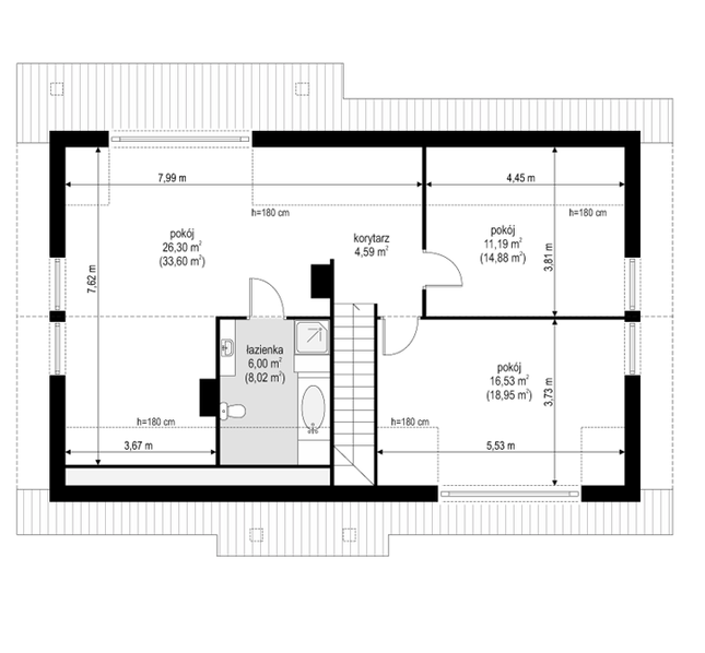 Rzut poddasza POW. 80,0 m²